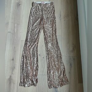Show Me Your Mumu Rose Gold Sequin Bell Bottom Size Medium